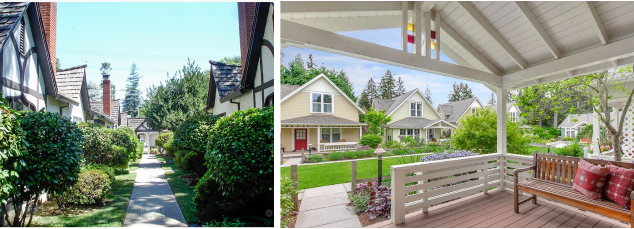 Visual examples of cottage homes around a common courtyard or green space: Credit:  