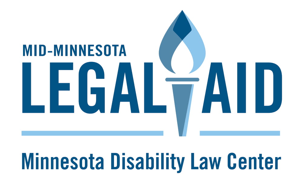 Mid-Minnesota Legal Aid logo with a blue torch and text reading “Minnesota Disability Law Center” underneath.