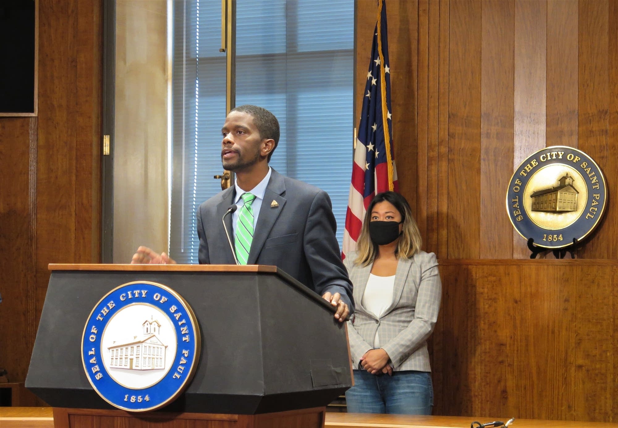 Mayor Carter and Councilmember Jalali at a press conference