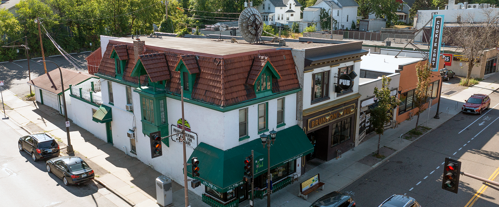 A block of small businesses along Payne Avenue