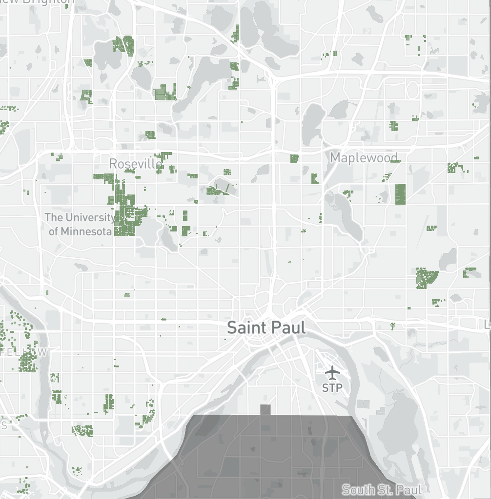 Screenshot of map of racial covenants in Ramsey County