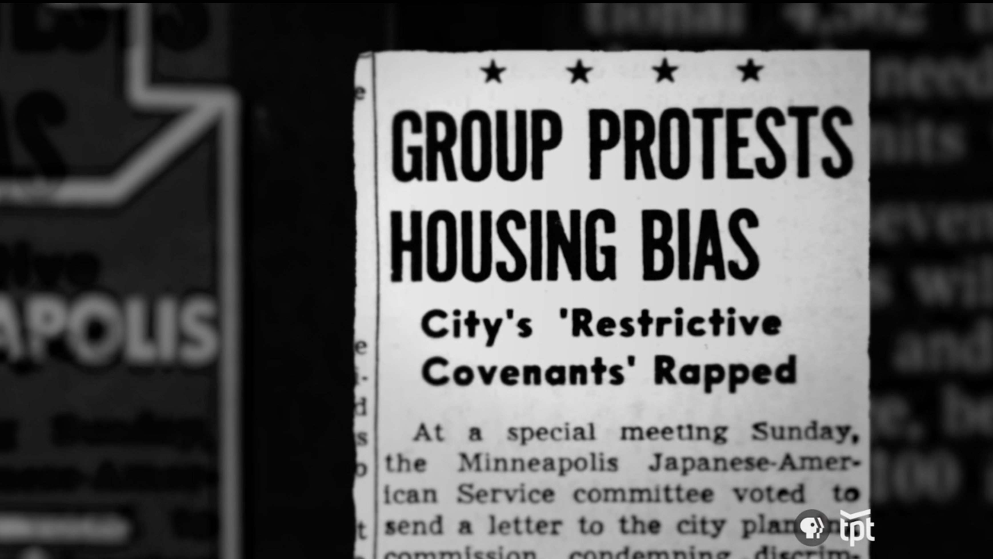 Jim Crow of the North documentary still showing historical newspaper article