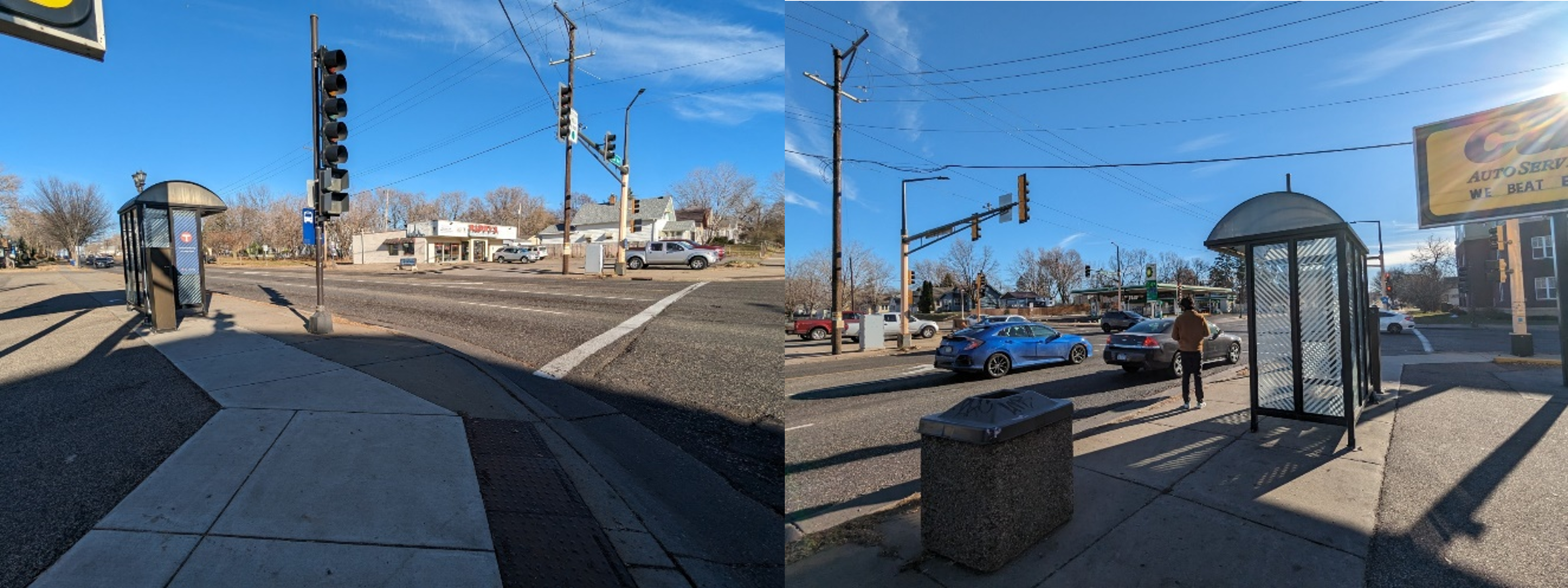 Figure 9 - Purple Line potential alignment, looking NE (left) and SE (right), at Maryland Ave and White Bear Ave