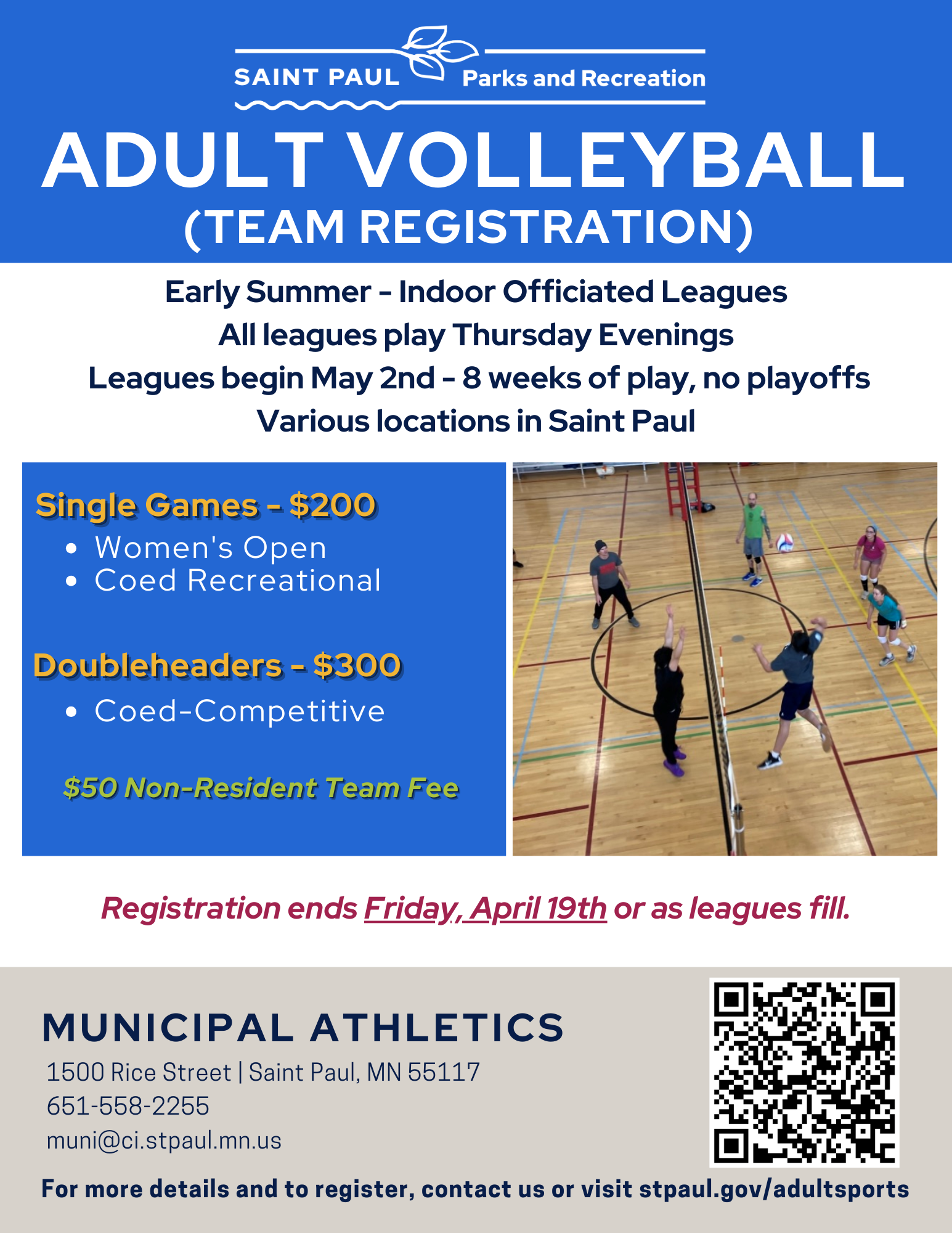 Adult Volleyball Team Registration Flyer