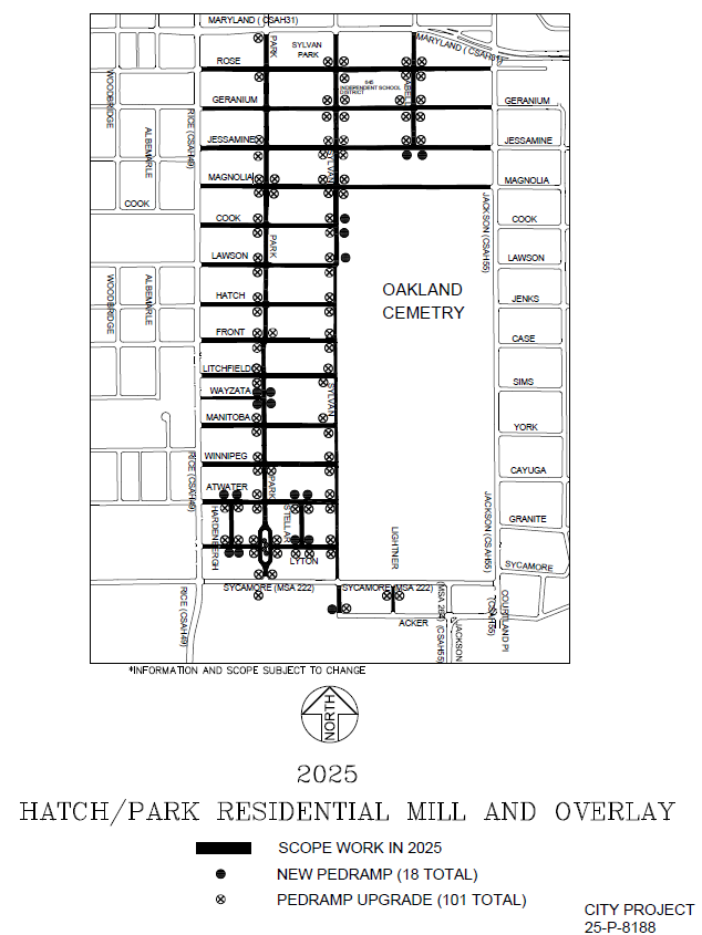 Map showing the Hatch-Park residential street resurfacing area in St Paul, MN
