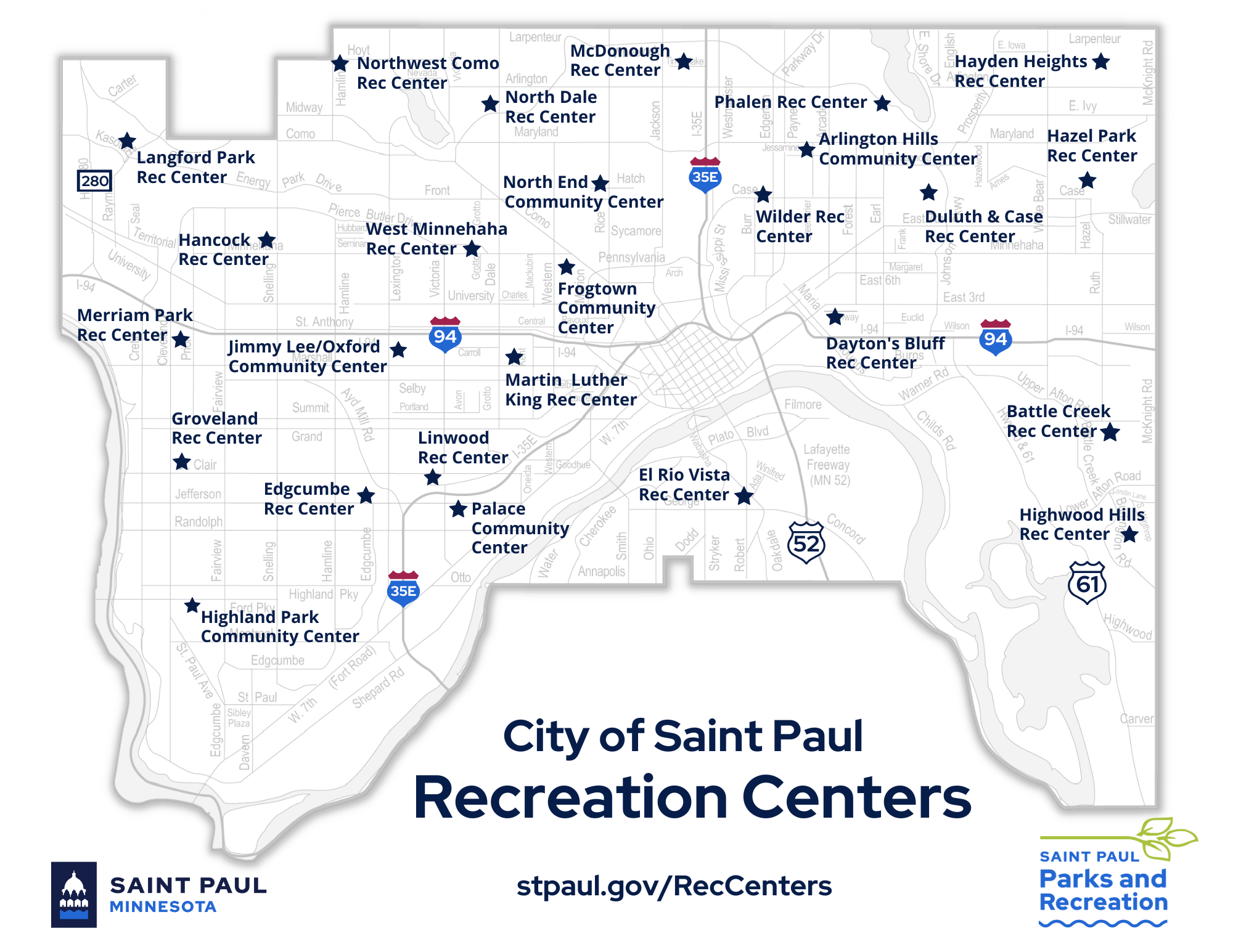 Recreation and Community Centers A map of Saint Paul recreation centers and community centers