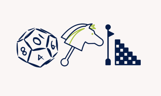 UnRec graphics of 10 sided dice, hobby horse and Mario Bros