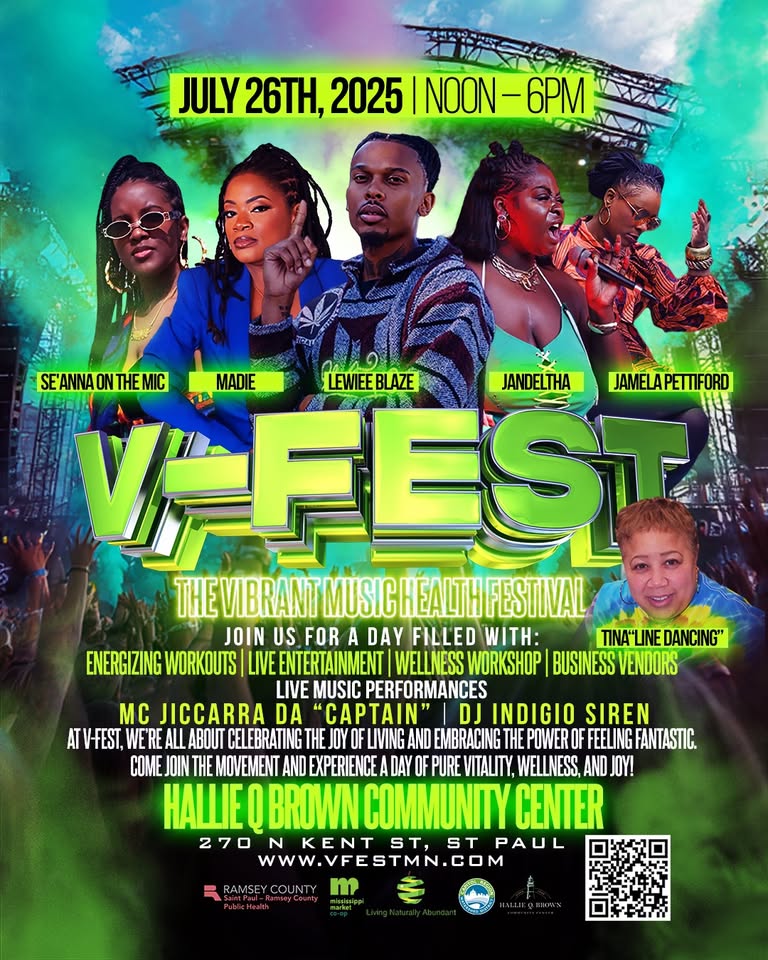 Flyer for V-Fest, 7/26/2025, 12-6 at Hallie Q. Brown Community Center