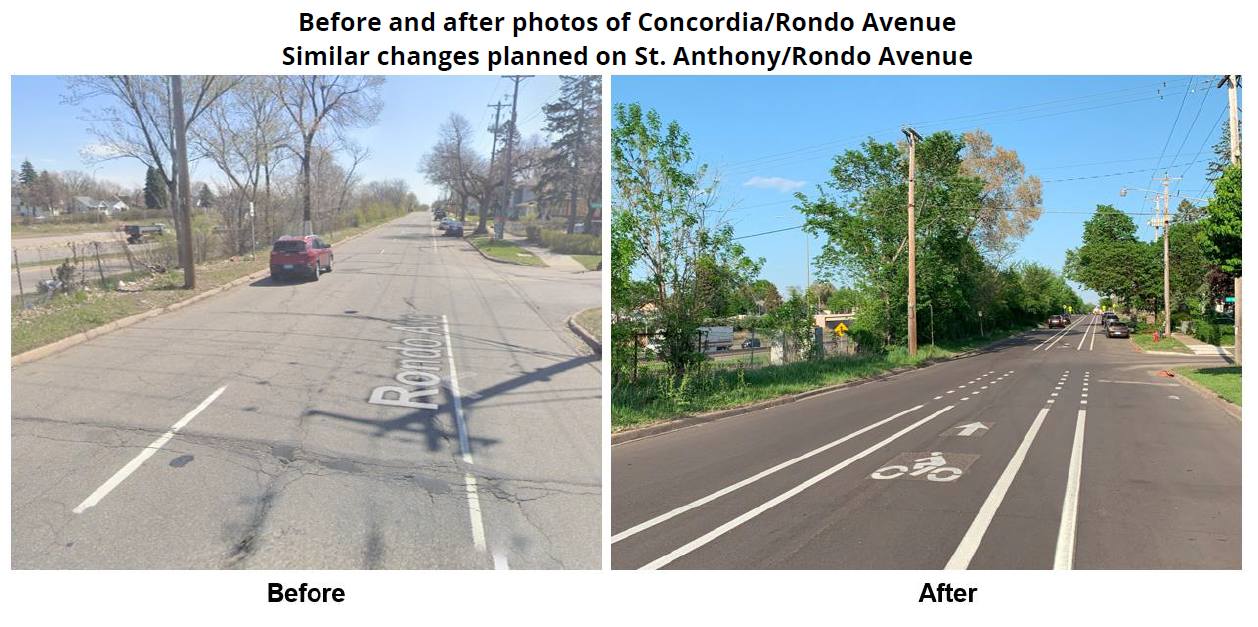 Rondo-Concordia bike lanes before and after photo