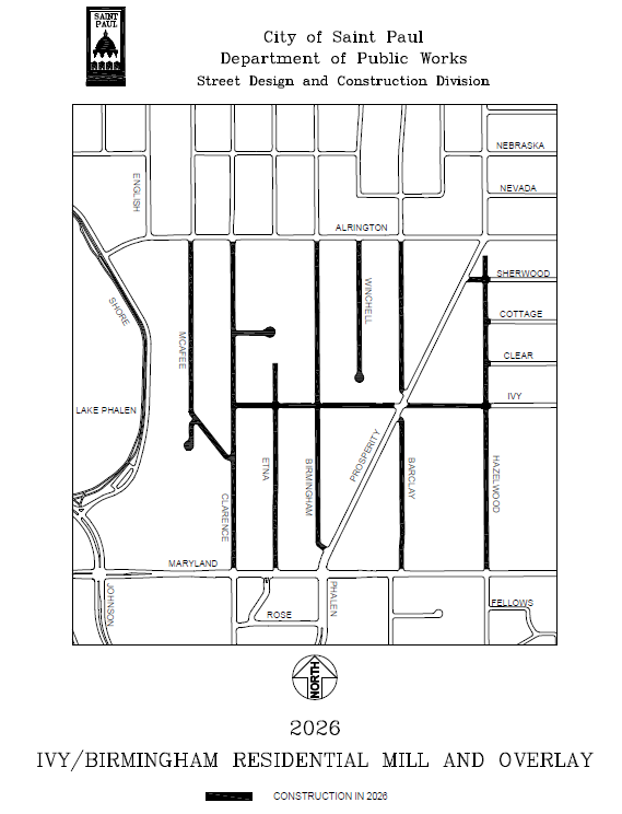 Map showing the Ivy-Birmingham residential street resurfacing project area