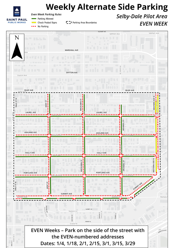 Image of a map in the Selby-Dale neighborhood of the 2026 pilot area for the EVEN-ADDRESS weeks
