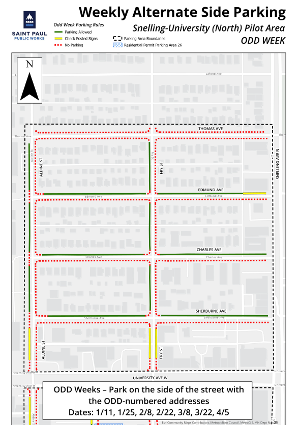 Map of the Snelling-University (North) pilot area for the ODD-ADDRESSED weeks