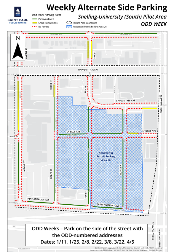 Map of the Snelling-University (South) pilot area for the ODD-ADDRESSED weeks