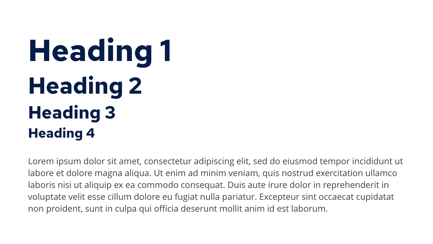 Example of different font styles and size used in the design system