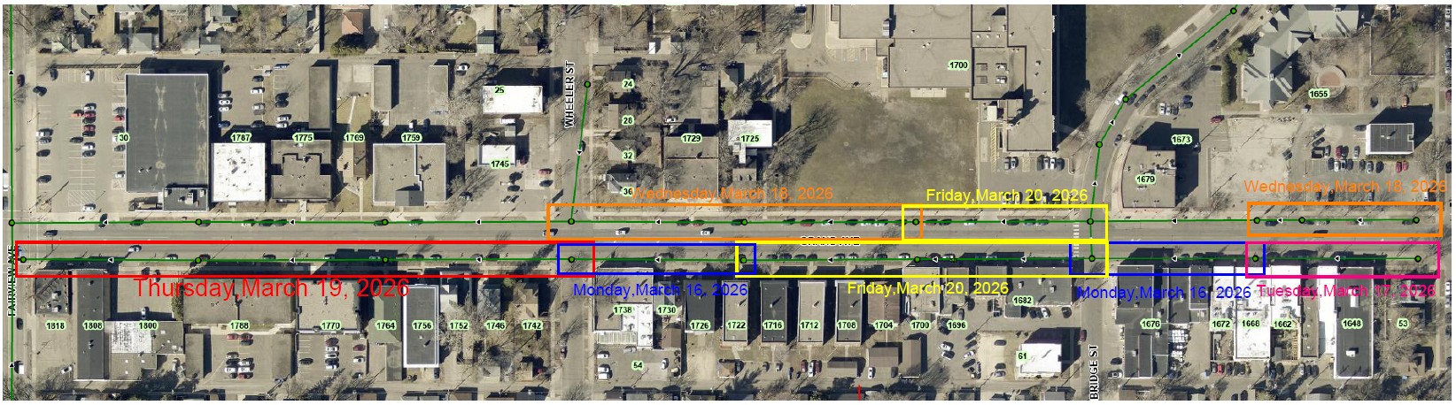 Map showing the schedule for sewer lining on Grand Avenue from Fairview to Macalester