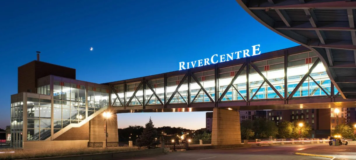 RiverCentre exterior shot from Kellogg Blvd at Night