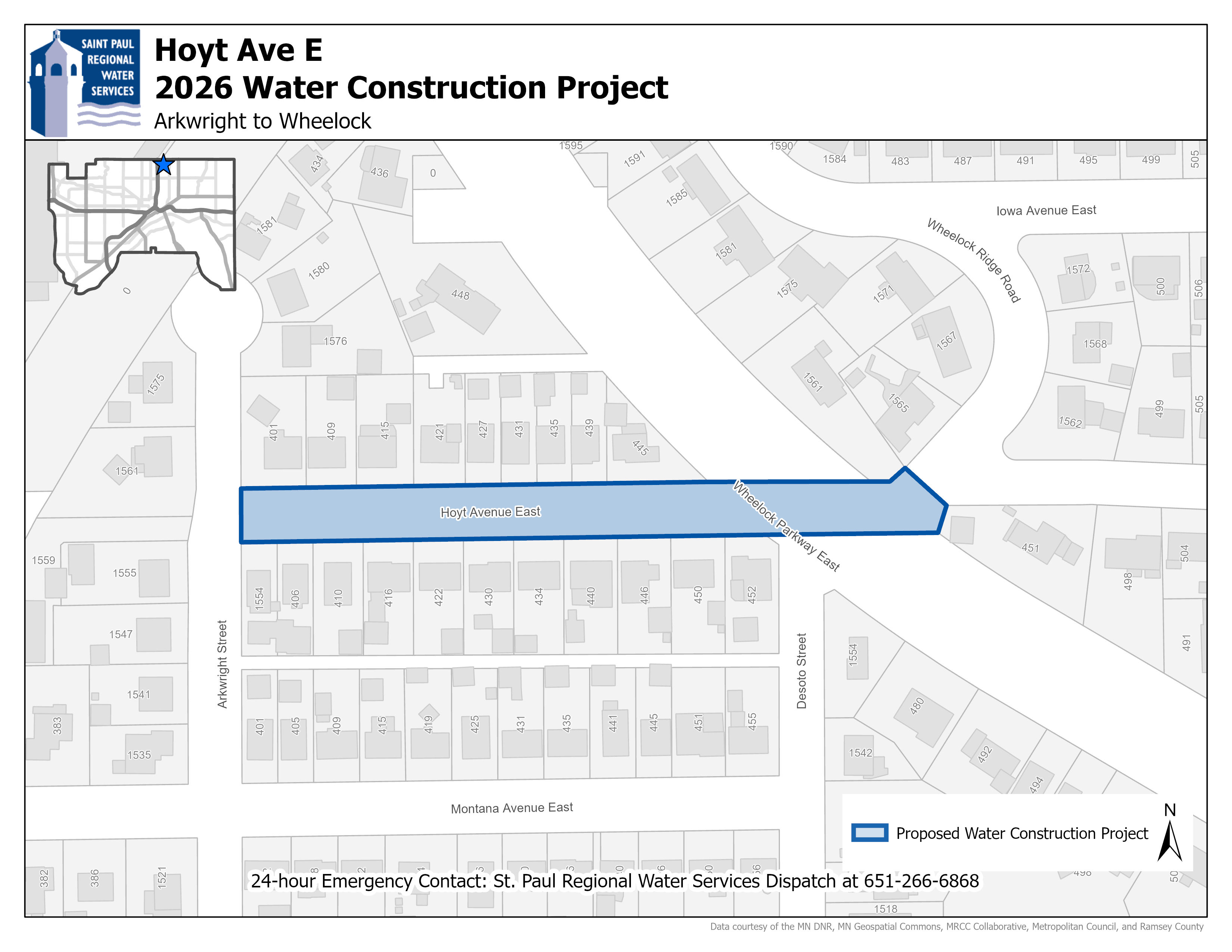 Map of Hoyt Ave Water Main Project