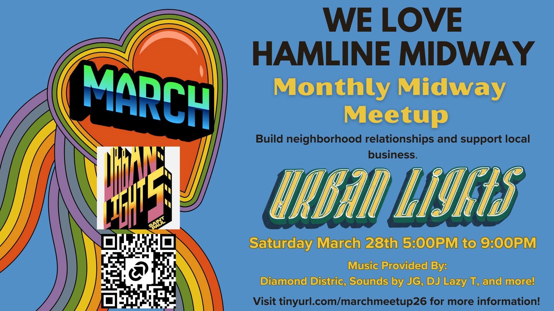 An advertisement of March Midway Meetup at Urban Lights