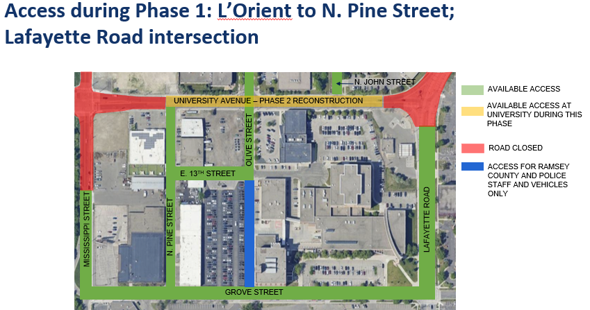 University Avenue Reconstruction Detour Map