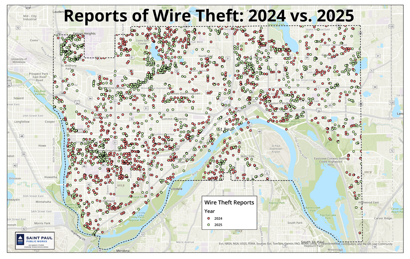 Comparison Map of 2024 and 2025 Wire Theft Reports