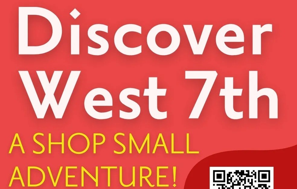 Graphic for Discover West 7th: A Shop Small Adventure, June 1–July 31 — shop local and win prizes.