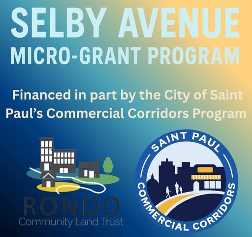 Selby Avenue Micro-Grant Program graphic with Rondo Community Land Trust and Saint Paul Commercial Corridors logos.