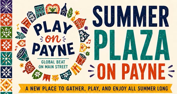 Promotional graphic reading "Play on Payne: Global Best on Main Street"