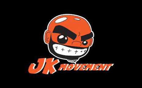 Logo showing an orange man with a prominent smile and eyebrows, over text that says JK Movement