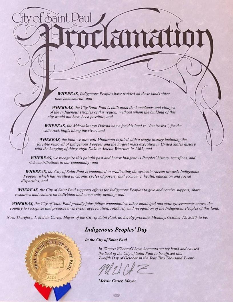Proclamation Honoring Indigenous Peoples' Day signed by Mayor Carter (decorative)