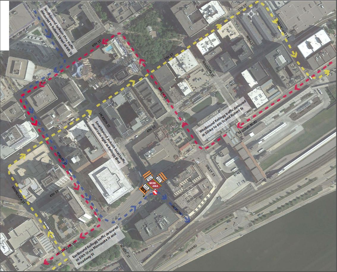 Jackson St Kellogg Blvd alternative route map