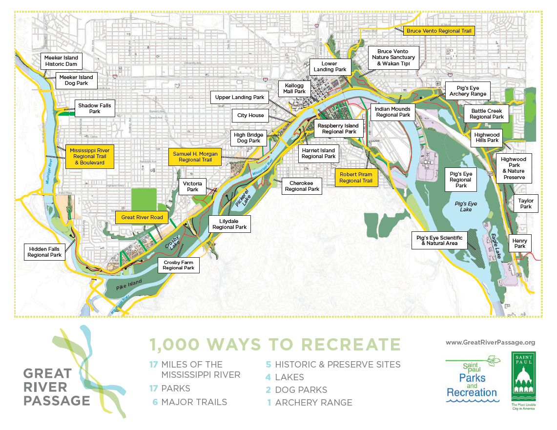 Map of Great River Passage parks and trails