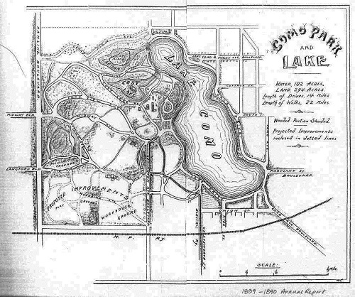 A park plan from a 1889-1890 park board annual report.