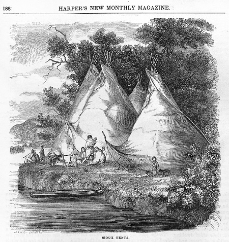 1853 illustration of a Dakota camp.