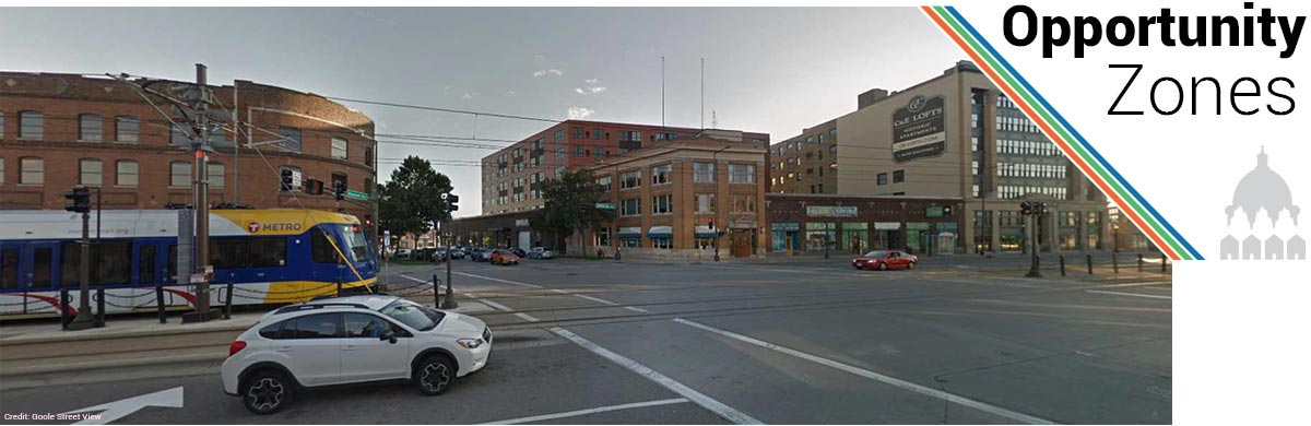 Photo of LRT vehicle and buildings around Raymond and University