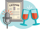 license with two glasses being clinked and cheers