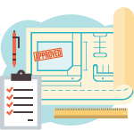 checklist with building plan and blueprint