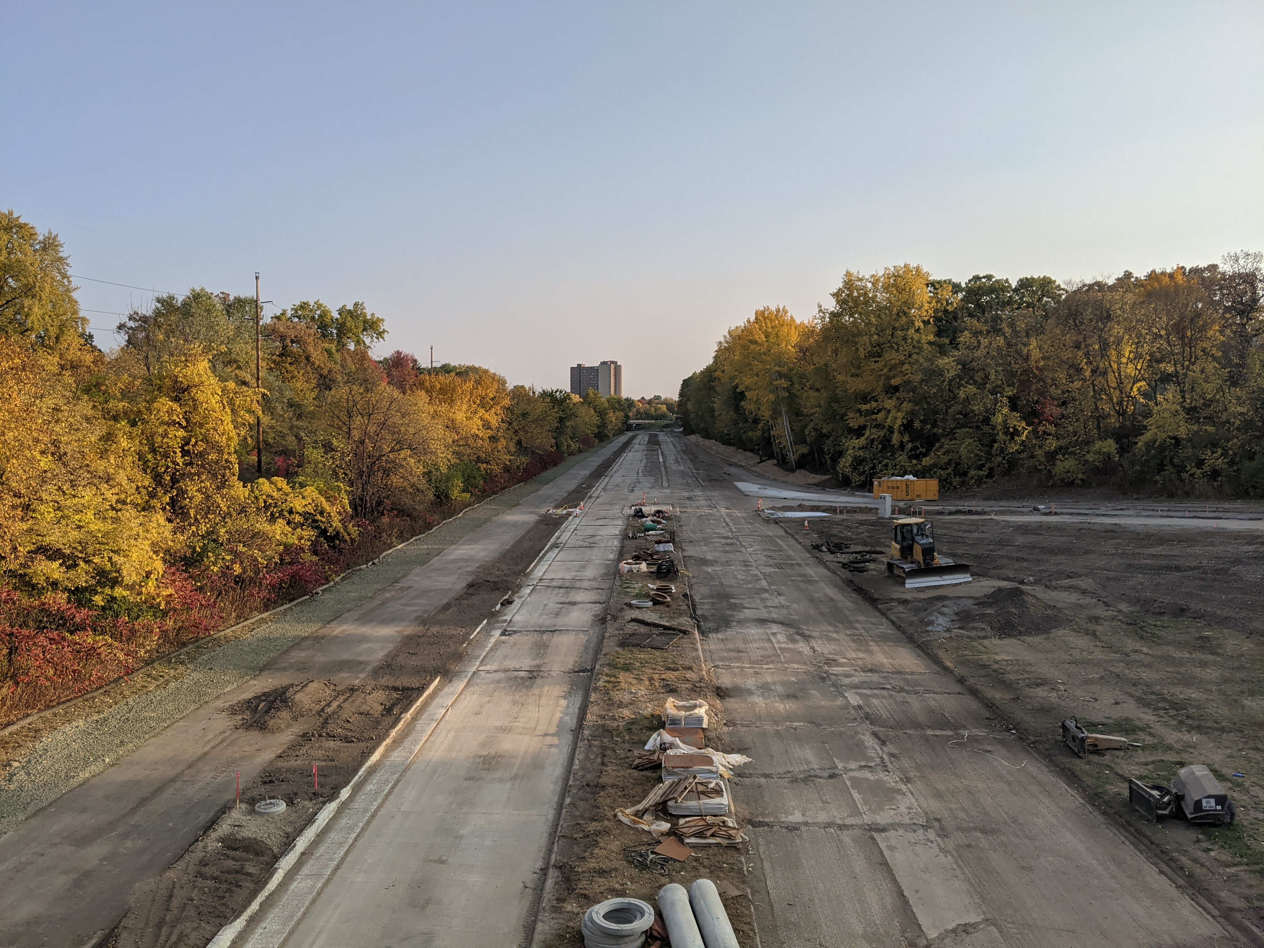 Photo showing the construction of Ayd Mill Road and the trail alongside it on 10.10.20. Photo shows view south from Grand Avenue.