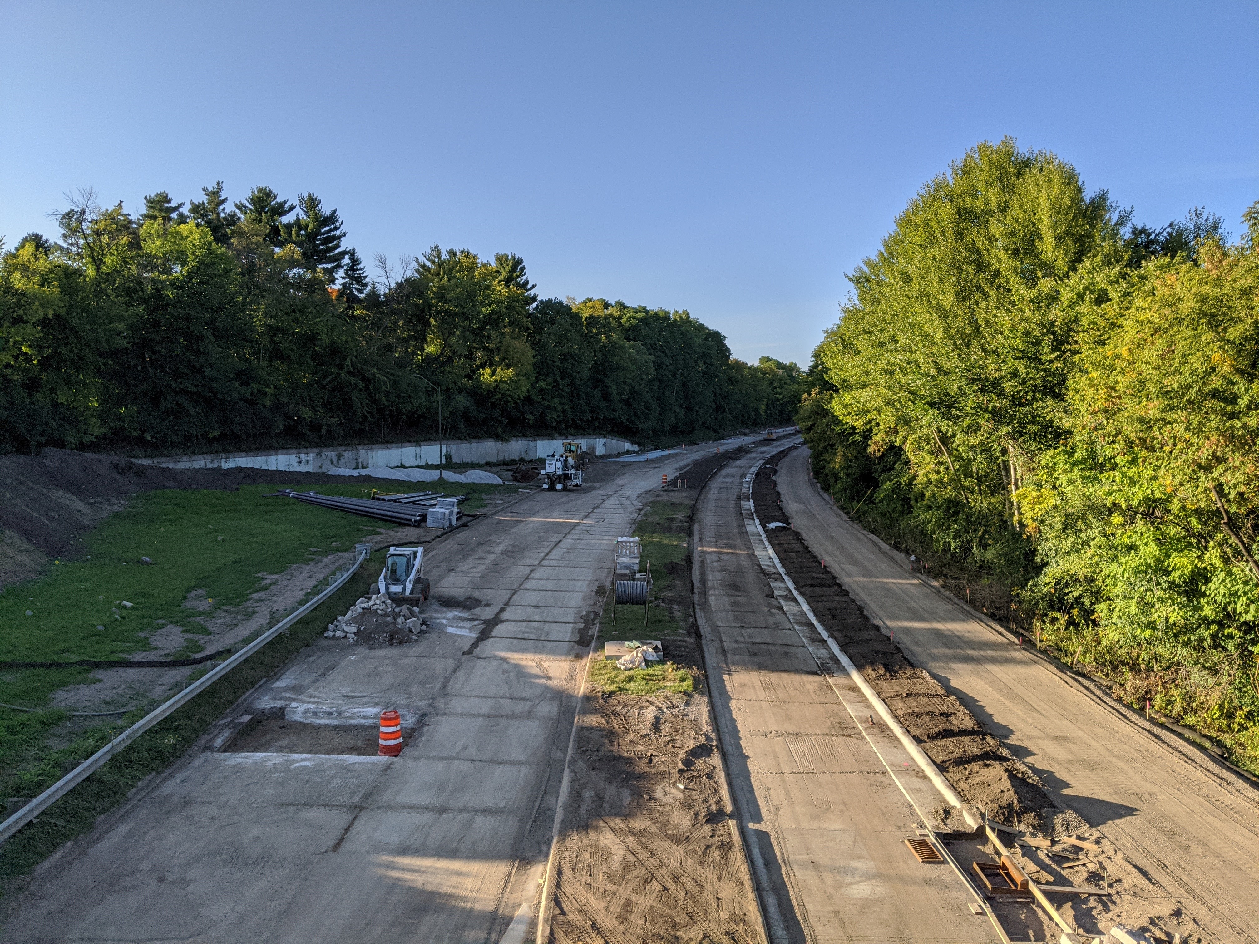 Construction photo of Ayd Mill Road from 9.18.20. Photo shows the northbound view of Ayd Mill Road taken from the St. Clair overpass.