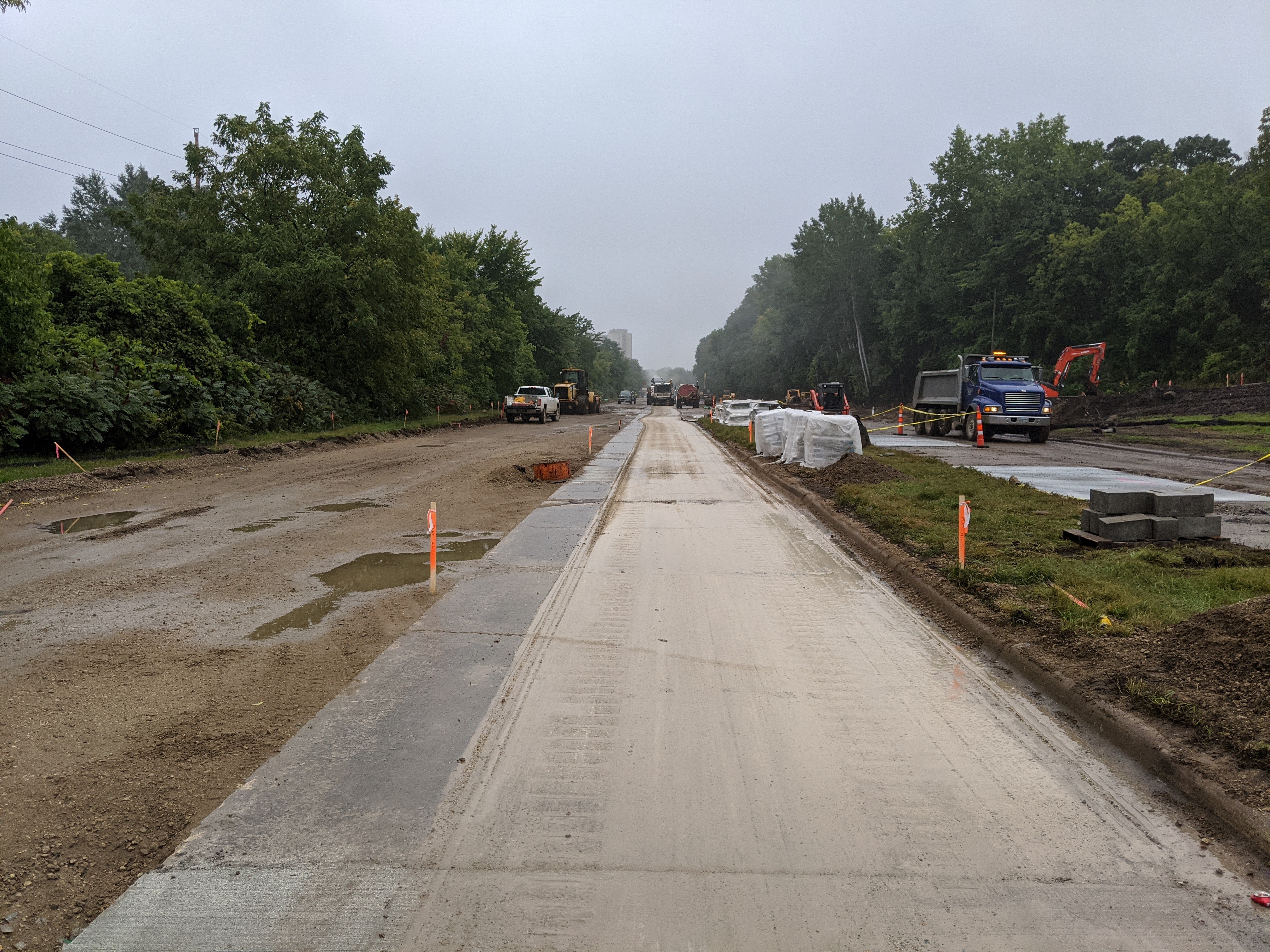 Photo showing the construction of Ayd Mill Road. Photo shows the variable depth concrete milling that was completed as of 9.11.20.