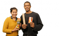 Image of 2 individuals holding recyclable items