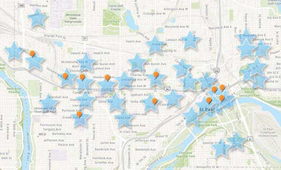 Image of map showing general Saint Paul charging hub locations.