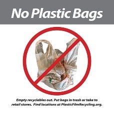 Image of a Recycling Sticker Saying Not to Put Plastic Bags in the Recycling