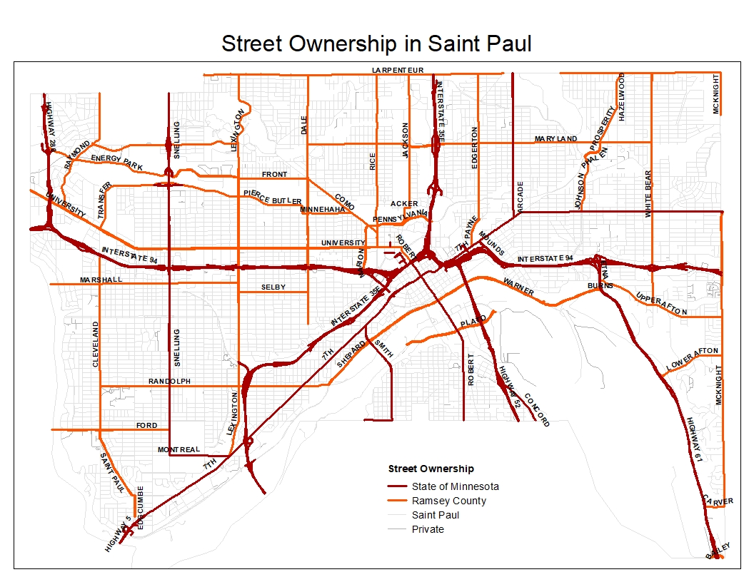 Map displaying ownership of streets in Saint Paul