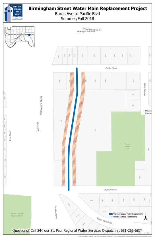 Map of Birmingham Street water main replacement area Map of Birmingham Street water main replacement area between Pacific St. and Burns Ave.