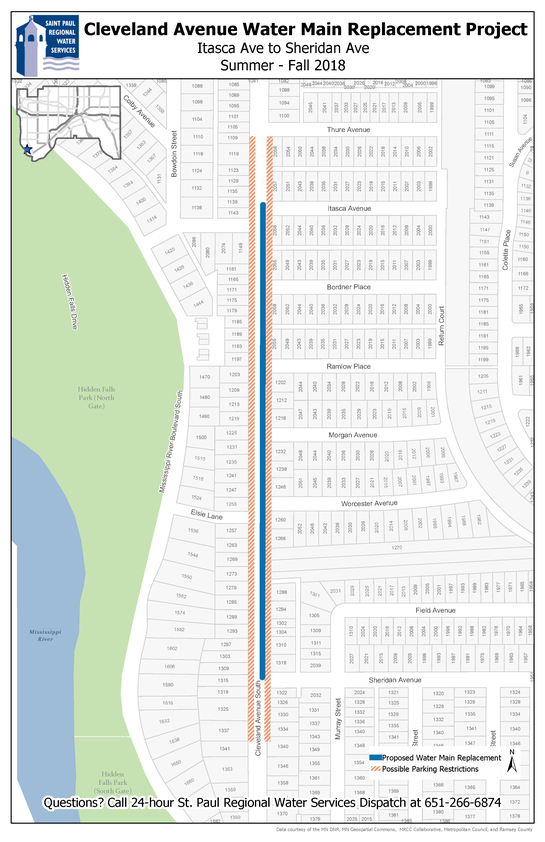 Cleveland Ave. Main Replacement Map of Cleveland Ave. water main replacement area