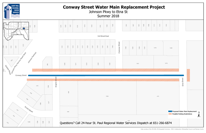 Map of Conway Street between Jessamine Ave. and Case Ave. Map of Conway Street between Jessamine Ave. and Case Ave. where water main will be replaced.