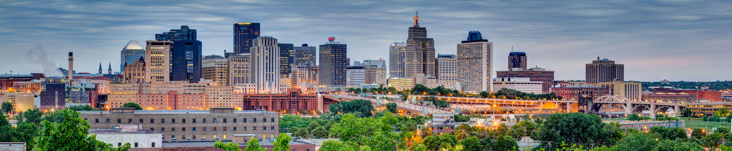 View of the downtown skyline from the west side of the river