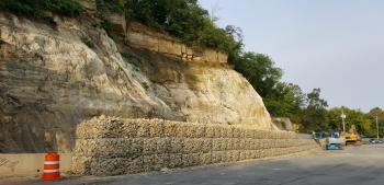 gabion wall along Wabasha Street in Saint Paul
