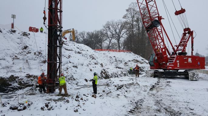 Driving pile at west abutment