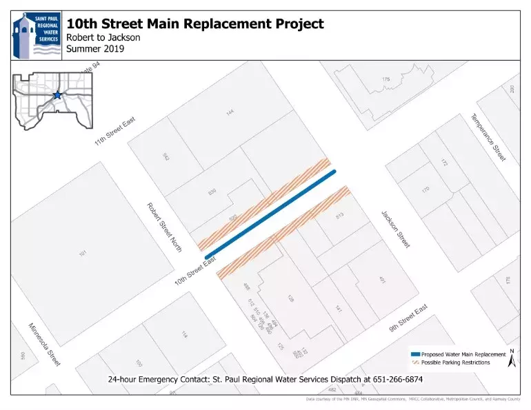 Map of the 10th Street Project Area - from Robert St to Jackson St